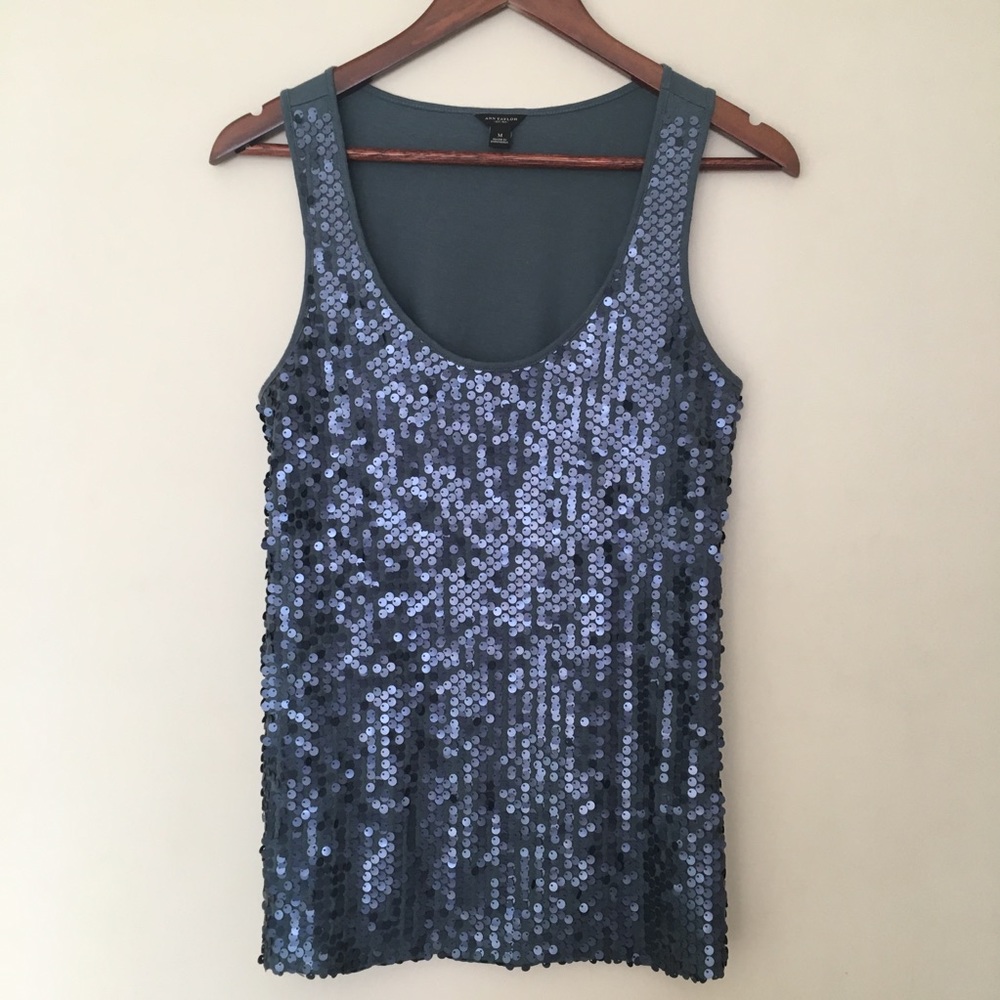 Ann Taylor Gray Sequined Tank sz M